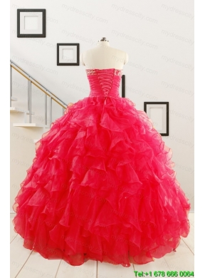 Pretty Ball Gown Sweetheart 2015 Sweet 16 Dresses in Coral Red