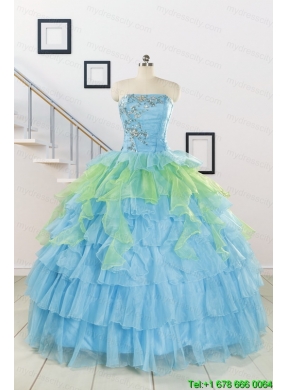 Wonderful Multi Color Strapless Beading Quinceanera Dress for 2015