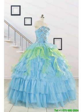 Wonderful Multi Color Strapless Beading Quinceanera Dress for 2015