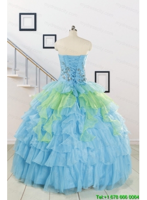 Wonderful Multi Color Strapless Beading Quinceanera Dress for 2015