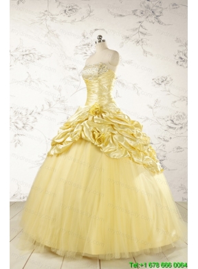 Yellow Sweetheart Ball Gown Quinceanera Dress for 2015