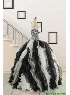 2015 Black and White Sweetheart Dress for Quinceanera with Ruffles