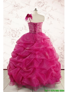 2015 Cheap Appliques Quinceanera Dresses in Fuchsia