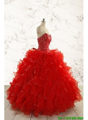 2015 Most Popular Red Quinceanera Dresses with Beading