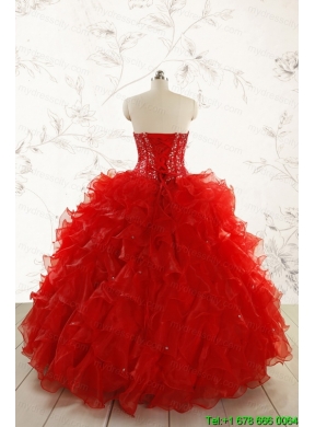 2015 Most Popular Red Quinceanera Dresses with Beading