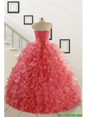 2015 New Arrival Watermelon Red Sweet 15 Dress with Beading