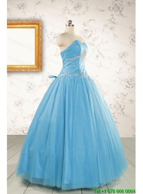 2015 New Style Beading Sweet 15 Dresses in Aqua Blue