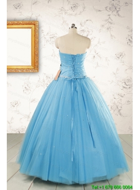 2015 New Style Beading Sweet 15 Dresses in Aqua Blue