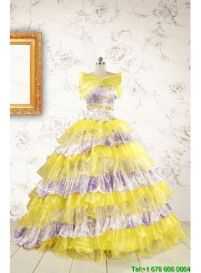 2015 Printed and Ruffles Multi-color Quinceanera Dresses