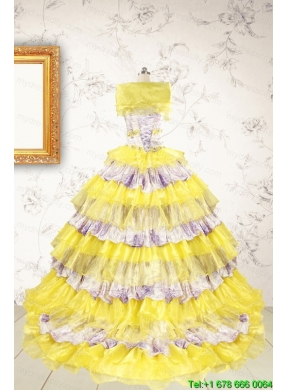 2015 Printed and Ruffles Multi-color Quinceanera Dresses