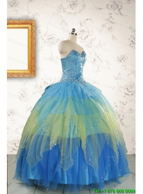 2015 Unique Sweetheart Beading Quinceanera Dresses in Multi Color