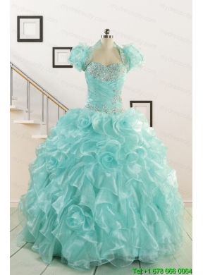 Apple Green Quinceanera Dresses with Beading for 2015