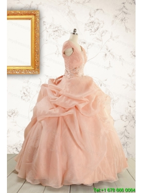 New Style Beading Quinceanera Dresses in Peach For 2015