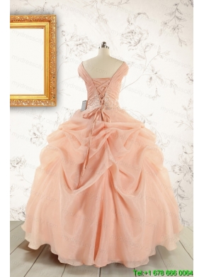 New Style Beading Quinceanera Dresses in Peach For 2015