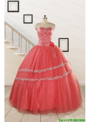 New Style Watermelon Quinceanera Dresses with Beading for 2015