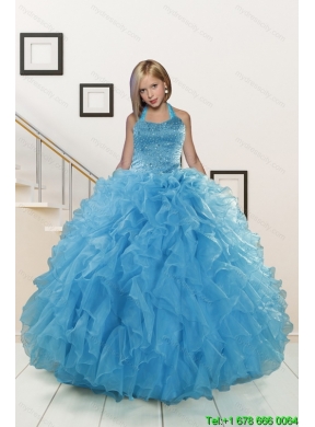 2015 Exclusive Beading and Ruffles Aqua Blue Flower Girl Dress