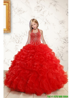 Beautiful Red Flower Girl Dress with Beading and Ruffles for 2015