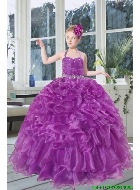 2015 Romantic Beading and Ruffles Organza Little Girl Pageant Dress with Halter