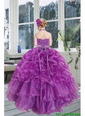 2015 Romantic Beading and Ruffles Organza Little Girl Pageant Dress with Halter