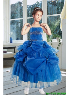 Ball Gown 2015 Royal Blue Little Girl Pageant Dress with Ruffles and Hand Made Flowers