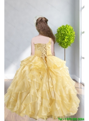 Ruffles and Beading 2015 Popular Little Girl Pageant Dress with One Shoulder