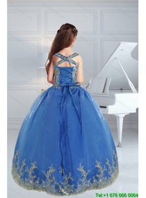 The Most Popular Straps Appliques 2015 Royal Blue Little Girl Pageant Dress