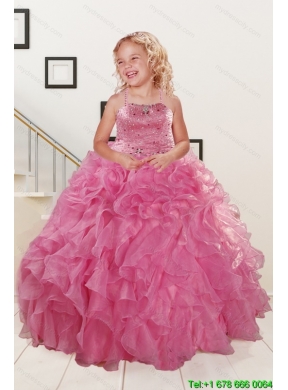 Trendy Pink Little Girl Dress with Beading and Ruffles for 2015 Spring