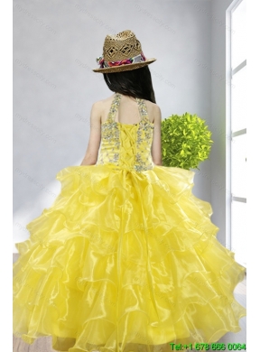 Yellow Ball Gown Halter Beading and Ruffles Little Girl Pageant Dress for 2015