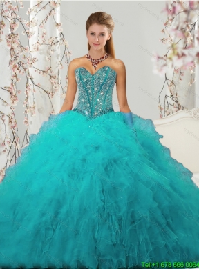 2015 Best Beading and Ruffles Sweet 15 Dresses in Turquoise