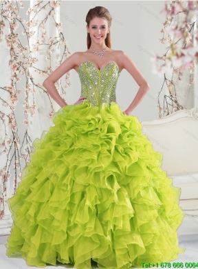 2015 Detachable and Classic Beading and Ruffles Yellow Green Dresses for Quince