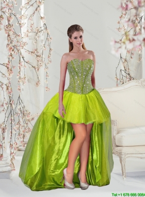 2015 Detachable and Classic Beading and Ruffles Yellow Green Dresses for Quince