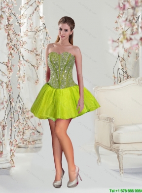 2015 Detachable and Classic Beading and Ruffles Yellow Green Dresses for Quince