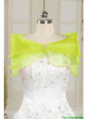 2015 Detachable and Classic Beading and Ruffles Yellow Green Dresses for Quince