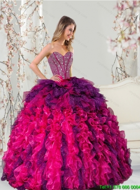 2015 Detachable Multi Color Quince Dresses with Beading and Ruffles