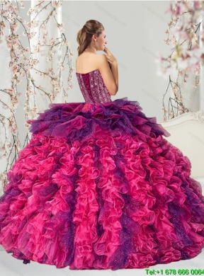 2015 Detachable Multi Color Quince Dresses with Beading and Ruffles