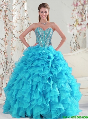 Detachable and Best Aqua Blue Sweet 15 Dresses with Beading and Ruffles for 2015