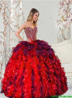 Detachable and Best Beading and Ruffles Multi Color Quince Dresses for 2015