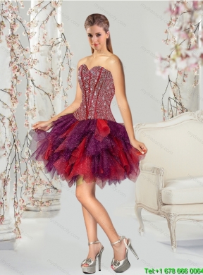 Detachable and Best Beading and Ruffles Multi Color Quince Dresses for 2015