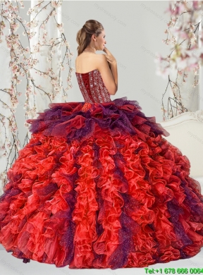 Detachable and Best Beading and Ruffles Multi Color Quince Dresses for 2015