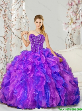 Detachable and Classic Blue and Lavender Dresses for Quince with Beading and Ruffles