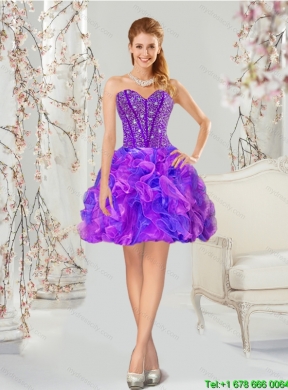 Detachable and Classic Blue and Lavender Dresses for Quince with Beading and Ruffles