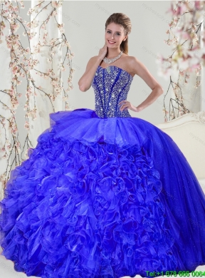 Detachable and Designer Beading and Ruffles Sweet 16 Dresses in Royal Blue for 2015