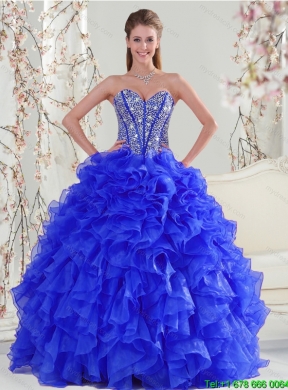 Detachable and Designer Beading and Ruffles Sweet 16 Dresses in Royal Blue for 2015