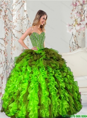 Detachable and Classic Beading and Ruffles Multi Color Dresses for Quince