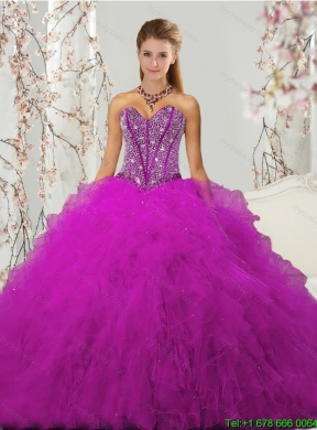 Luxurious Beading and Ruffles Fuchsia Sweet 16 Dresses for 2015