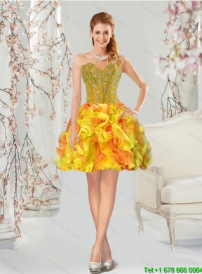 2015 Beautiful and Detachable Yellow and Orange Quinceanera Dress Skirts with Beading and Ruffles