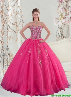 2015 Detachable and Designer Sweetheart Hot Pink Sequins and Appliques Prom Dresses