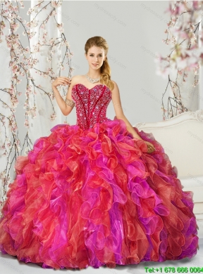 2015 Detachable and Elegant Beading and Ruffles Multi Color Quince Dresses