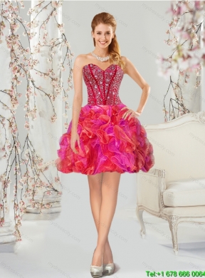 2015 Detachable and Elegant Beading and Ruffles Multi Color Quince Dresses