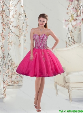 2015 Detachable and Elegant Sweetheart Hot Pink Sequins and Appliques Prom Dresses